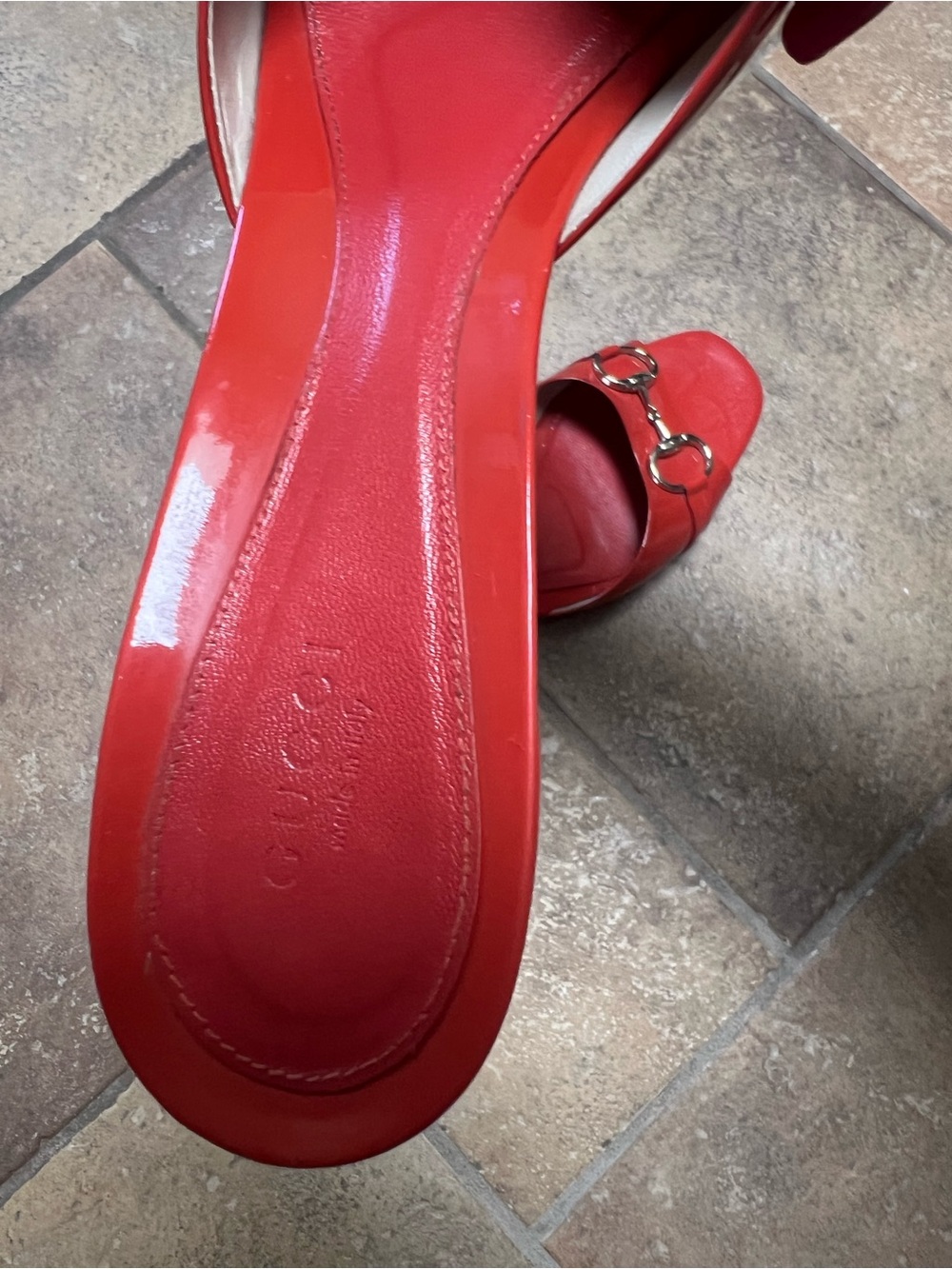 Gucci Red Patent Leather Horsebit Mules - Picture 7 of 11